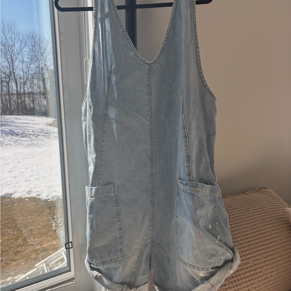 We The Free Light Blue Denim Overall Shorts